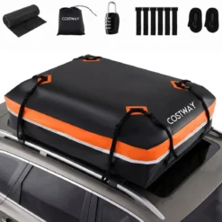 600L Auto Dachbox mit Anti-Rutsch-Matte & 6 Türhake & Schloss & Tragetasche Orange