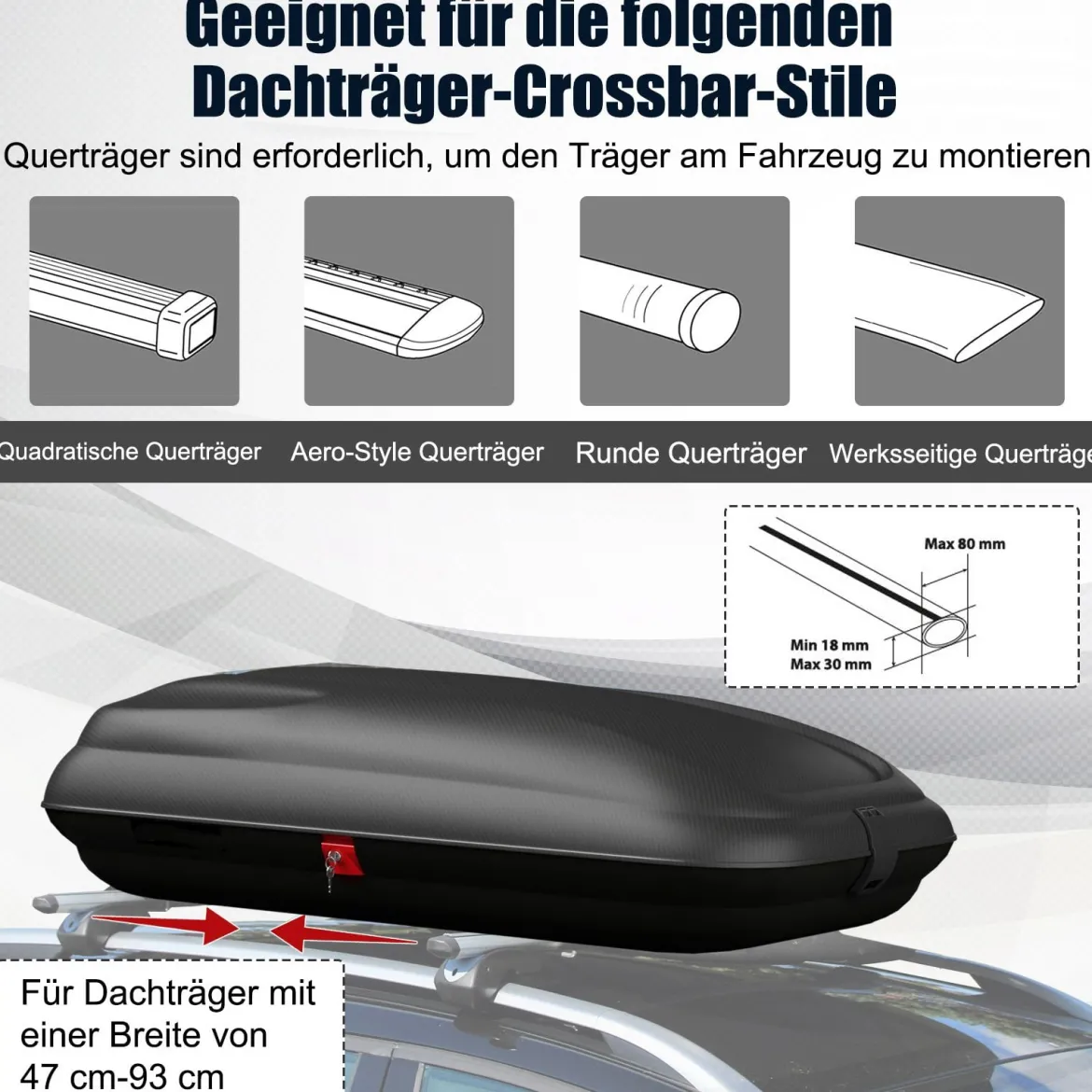 250L Auto Dachbox mit Zentralverriegelung & Schlüsseln & Gurten Abschießbarer Dachkoffer