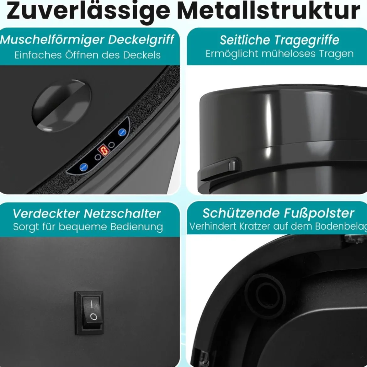 58 L Automatischer Mülleimer mit Sensor & Dual-Zonen Intelligenter Abfalleimer Schwarz