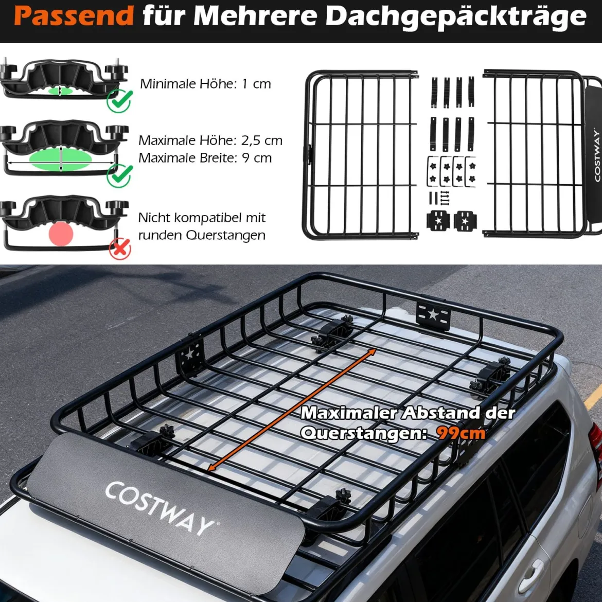 425 L Dachbox Auto mit Dachträger & 6 Türhaken & Tragetasche Wasserdichter Dachkoffer Orange