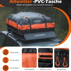 425 L Dachbox Auto mit Dachträger & 6 Türhaken & Tragetasche Wasserdichter Dachkoffer Orange