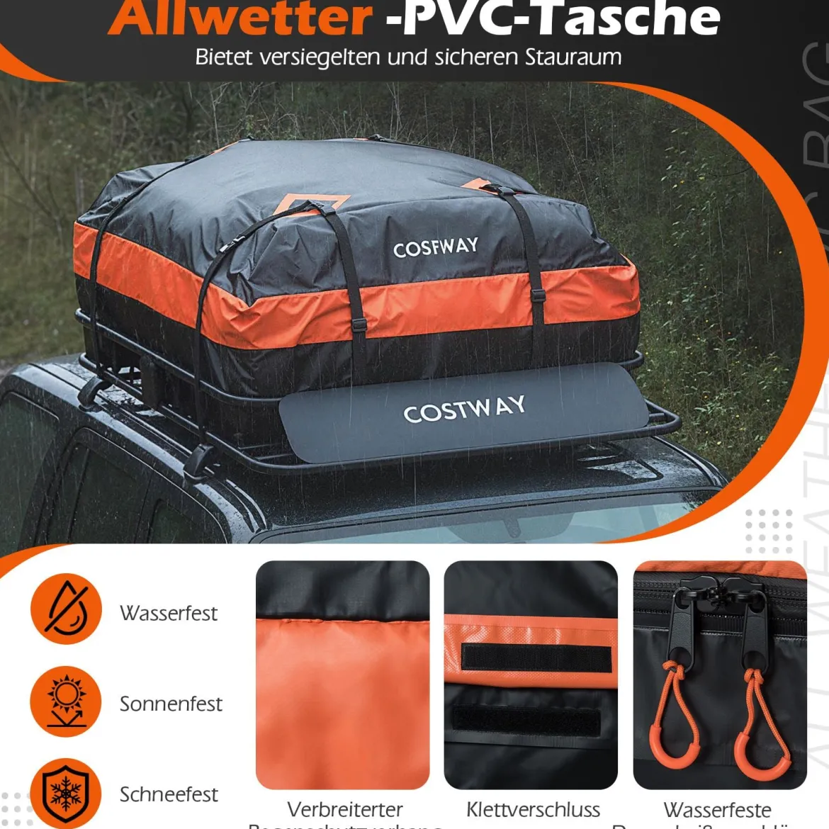 425 L Dachbox Auto mit Dachträger & 6 Türhaken & Tragetasche Wasserdichter Dachkoffer Orange