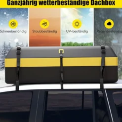 600L Dachbox für Auto mit 6 Türhaken & Zahlenschloss Rutschfester Matte & Tragetasche Dachkoffer Gelb