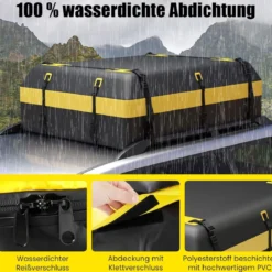 600L Dachbox für Auto mit 6 Türhaken & Zahlenschloss Rutschfester Matte & Tragetasche Dachkoffer Gelb