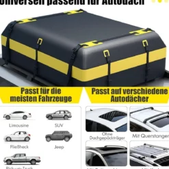 600L Dachbox für Auto mit 6 Türhaken & Zahlenschloss Rutschfester Matte & Tragetasche Dachkoffer Gelb