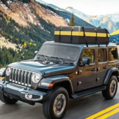600L Dachbox für Auto mit 6 Türhaken & Zahlenschloss Rutschfester Matte & Tragetasche Dachkoffer Gelb