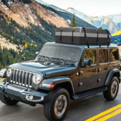 600L Dachbox für Auto mit 6 Türhaken & Zahlenschloss Rutschfester Matte & Tragetasche Dachkoffer Grau