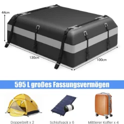 600L Dachbox für Auto mit 6 Türhaken & Zahlenschloss Rutschfester Matte & Tragetasche Dachkoffer Grau