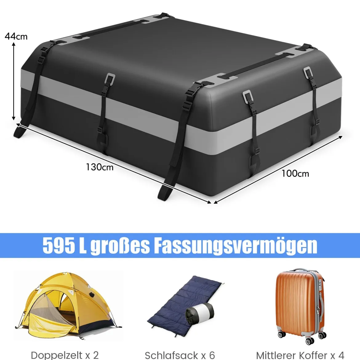 600L Dachbox für Auto mit 6 Türhaken & Zahlenschloss Rutschfester Matte & Tragetasche Dachkoffer Grau