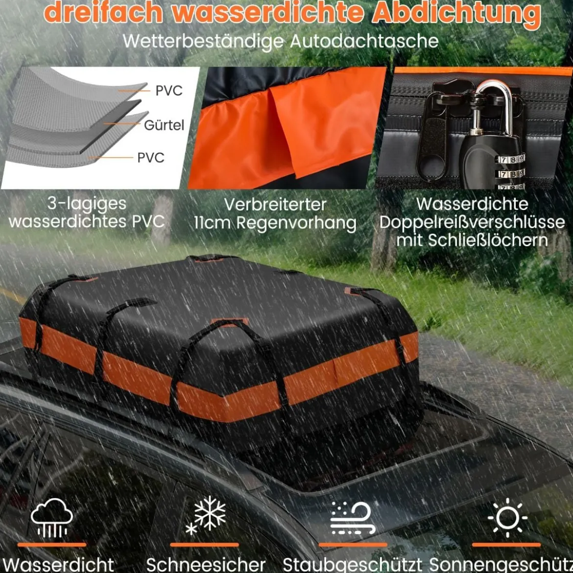 420 L Dachbox für Auto mit Zahlenschloss & 6 Türhaken & Anti-Rutsch-Matte Wasserdichter Dachkoffer