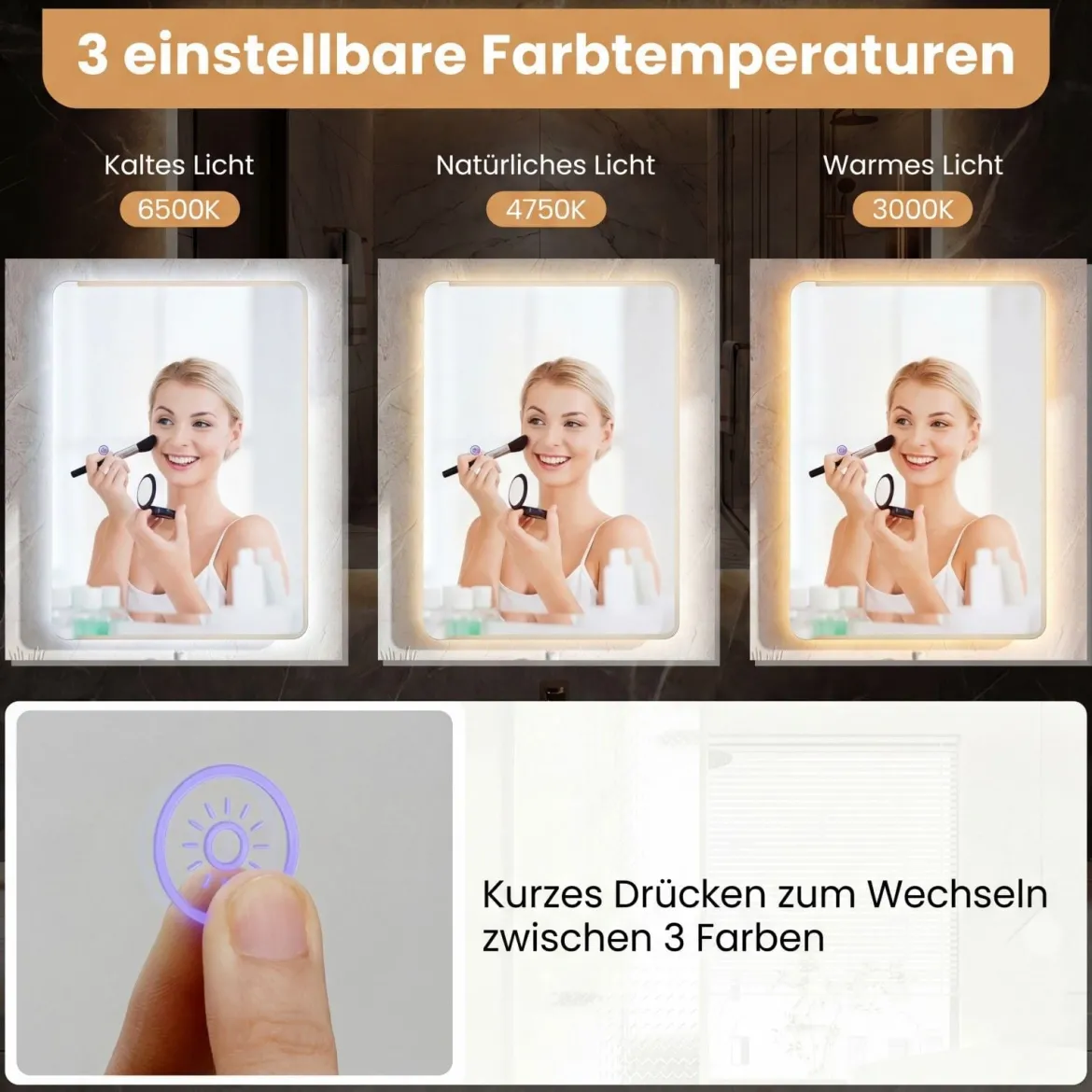 LED Badezimmer Spiegel mit Antibeschlag Dimmbares Beleuchtetes Schminkspiegel 70 x 50 cm