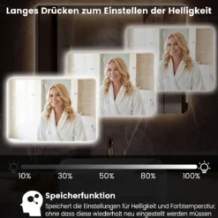 LED Badezimmer Spiegel mit Antibeschlag Dimmbares Beleuchtetes Schminkspiegel 70 x 50 cm