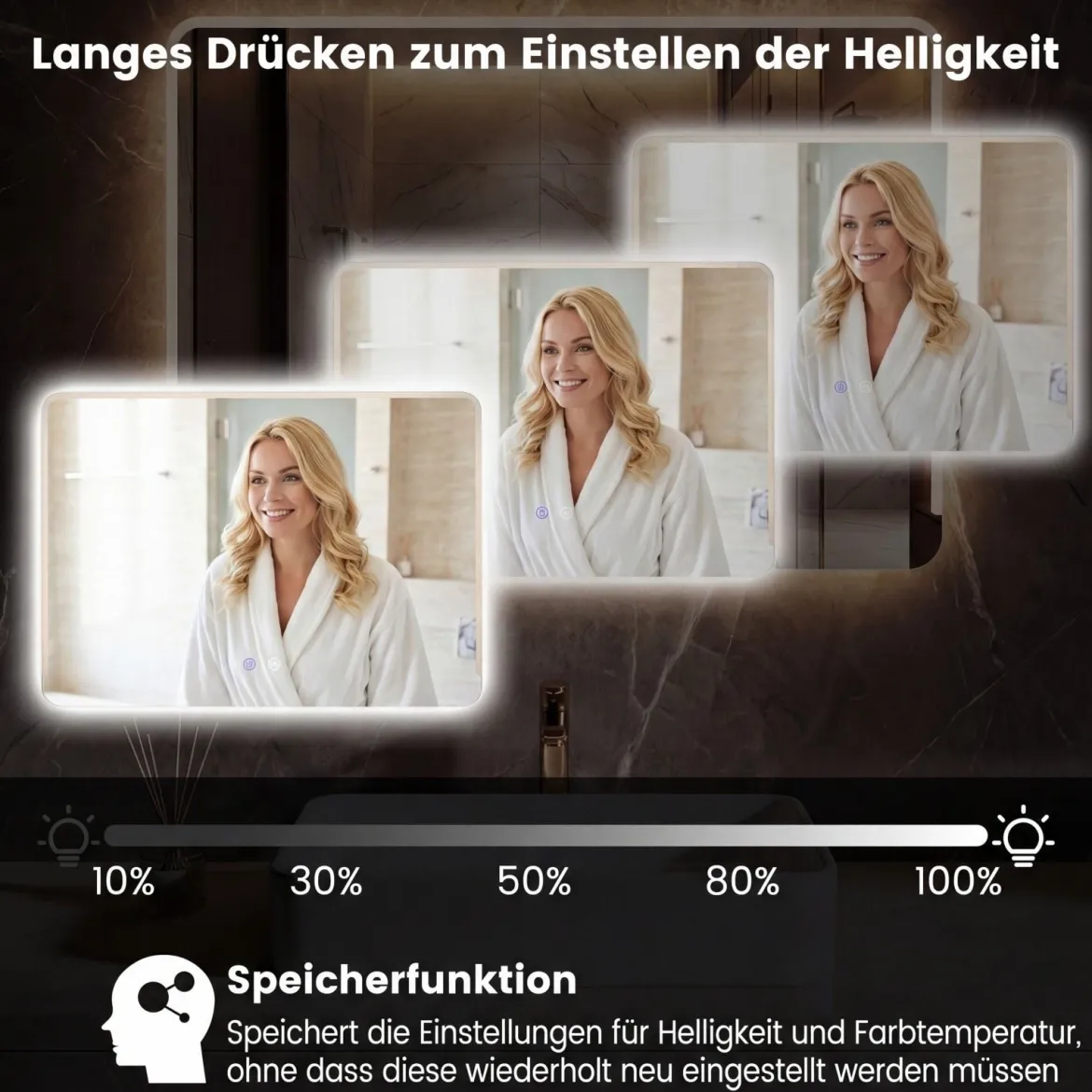 LED Badezimmer Spiegel mit Antibeschlag Dimmbares Beleuchtetes Schminkspiegel 70 x 50 cm