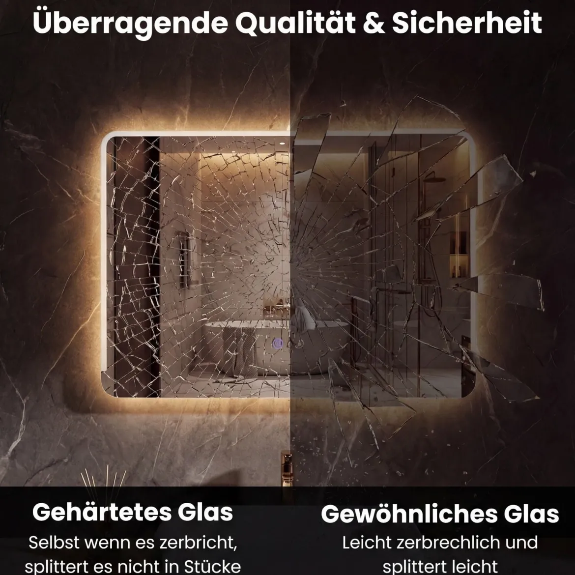 LED Badezimmer Spiegel mit Antibeschlag Dimmbares Beleuchtetes Schminkspiegel 70 x 50 cm