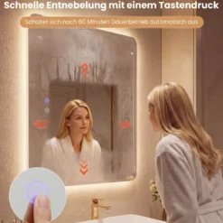 LED Badezimmer Spiegel mit Antibeschlag Dimmbares Beleuchtetes Schminkspiegel 70 x 50 cm
