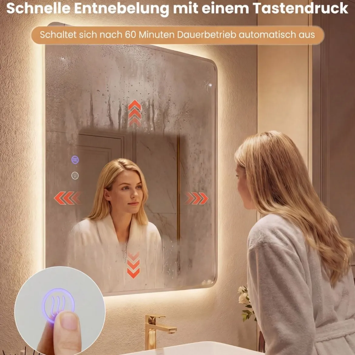 LED Badezimmer Spiegel mit Antibeschlag Dimmbares Beleuchtetes Schminkspiegel 70 x 50 cm