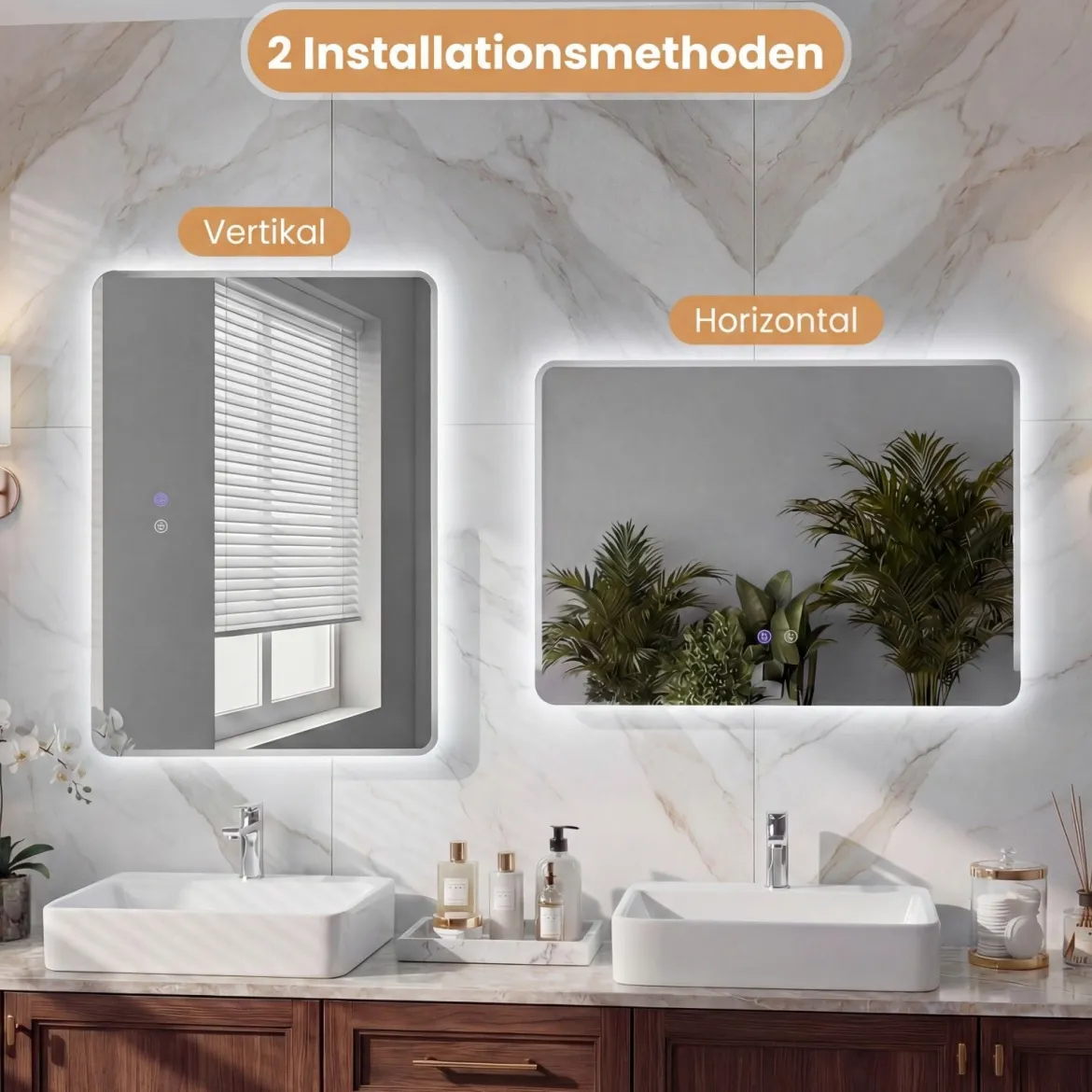 LED Badezimmer Spiegel mit Antibeschlag Dimmbares Beleuchtetes Schminkspiegel 70 x 50 cm