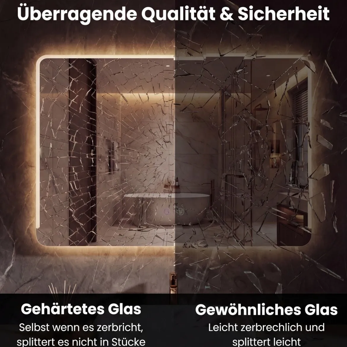 LED Badezimmer Spiegel mit 3-farbigen Lichtern & Antibeschlag Wandspiegel Schminkspiegel 80 x 60 cm