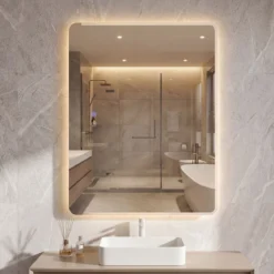 LED Badezimmer Spiegel mit 3-farbigen Lichtern & Antibeschlag Wandspiegel Schminkspiegel 80 x 60 cm
