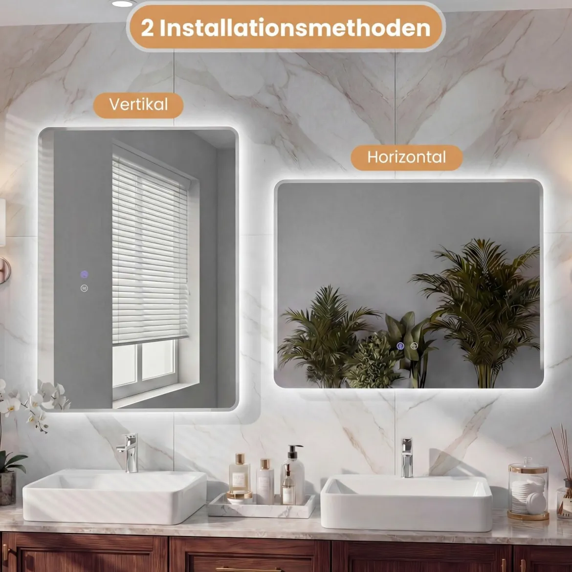 LED Badezimmer Spiegel mit 3-farbigen Lichtern & Antibeschlag Wandspiegel Schminkspiegel 80 x 60 cm