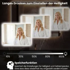 LED Badezimmer Spiegel mit 3-farbigen Lichtern & Antibeschlag Wandspiegel Schminkspiegel 80 x 60 cm