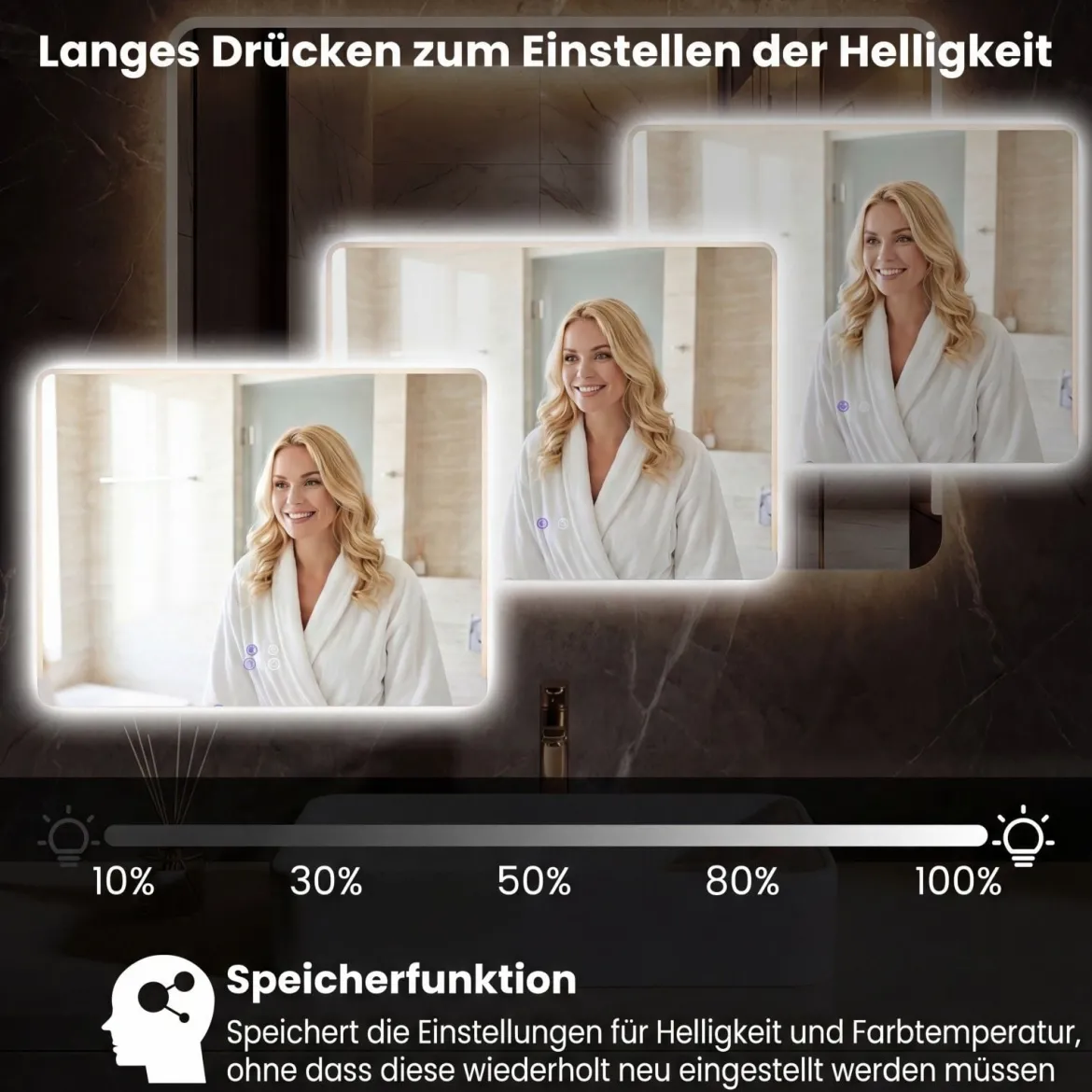 LED Badezimmer Spiegel mit 3-farbigen Lichtern & Antibeschlag Wandspiegel Schminkspiegel 80 x 60 cm