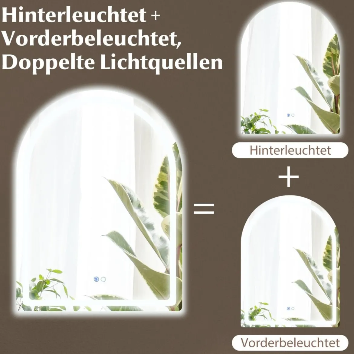 LED Badspiegel mit Beleuchtung 60 x 80 cm Badezimmerspiegel Anti-Beschlag Bogen Silber