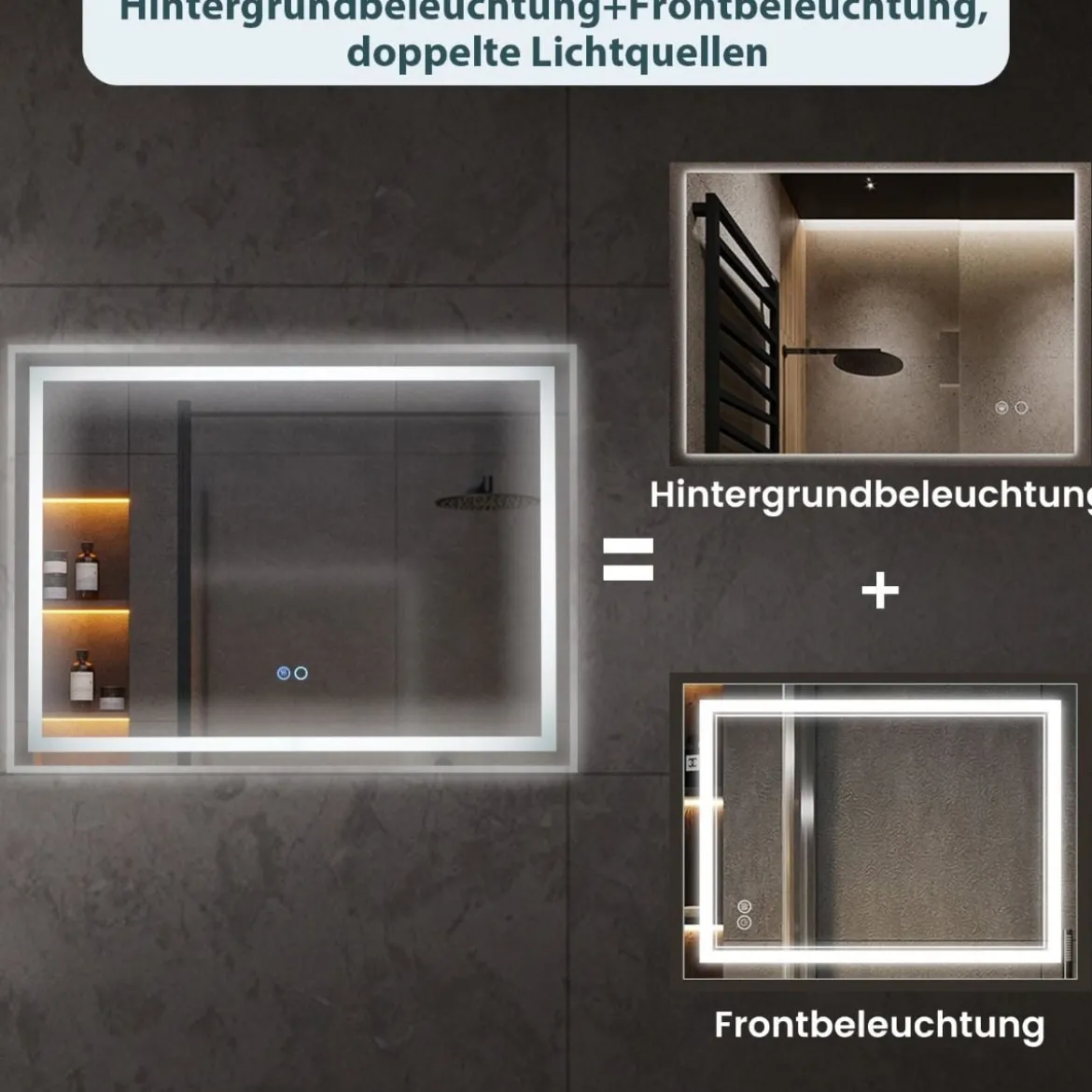 LED Badspiegel mit Beleuchtung 80 x 60 cm Badezimmerspiegel Anti-Beschlag Rechteckig