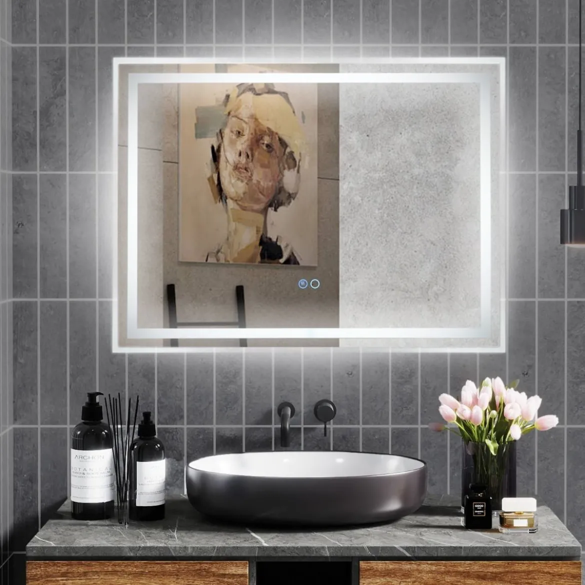 LED Badspiegel mit Beleuchtung 80 x 60 cm Badezimmerspiegel Anti-Beschlag Rechteckig