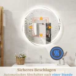 LED Badspiegel mit Beleuchtung 60cm runder Badezimmerspiegel Anti-Beschlag Oval