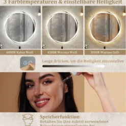 LED Badspiegel mit Beleuchtung 60cm runder Badezimmerspiegel Anti-Beschlag Oval