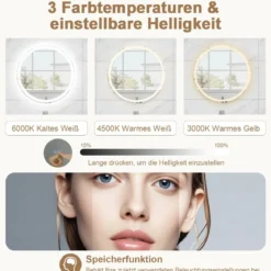 LED Badspiegel mit Beleuchtung 60cm runder Anti-Beschlag Badezimmerspiegel Silber