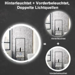 LED Badspiegel mit Beleuchtung 60cm runder Anti-Beschlag Badezimmerspiegel Silber