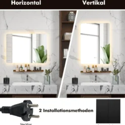 LED Badspiegel mit Beleuchtung & Touch Schalter & Memory Funktion Wandspiegel 70 x 50 cm