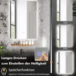 LED Badspiegel mit Beleuchtung & Touch Schalter & Memory Funktion Wandspiegel 70 x 50 cm