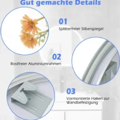 LED Badspiegel mit Beleuchtung Anti-Beschlag Badezimmerspiegel Wandspiegel dimmbar mit Touch-Schalter Silber