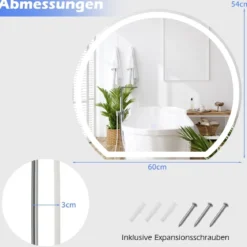 LED Badspiegel mit Beleuchtung Anti-Beschlag Badezimmerspiegel Wandspiegel dimmbar mit Touch-Schalter Silber