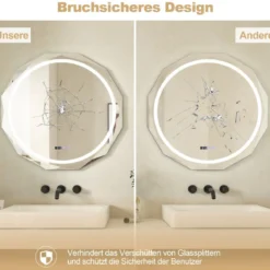LED Badspiegel mit Beleuchtung & Uhr & Touchschalter Anti-Beschlag Badezimmerspiegel