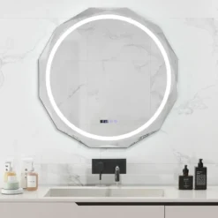 LED Badspiegel mit Beleuchtung & Uhr & Touchschalter Anti-Beschlag Badezimmerspiegel