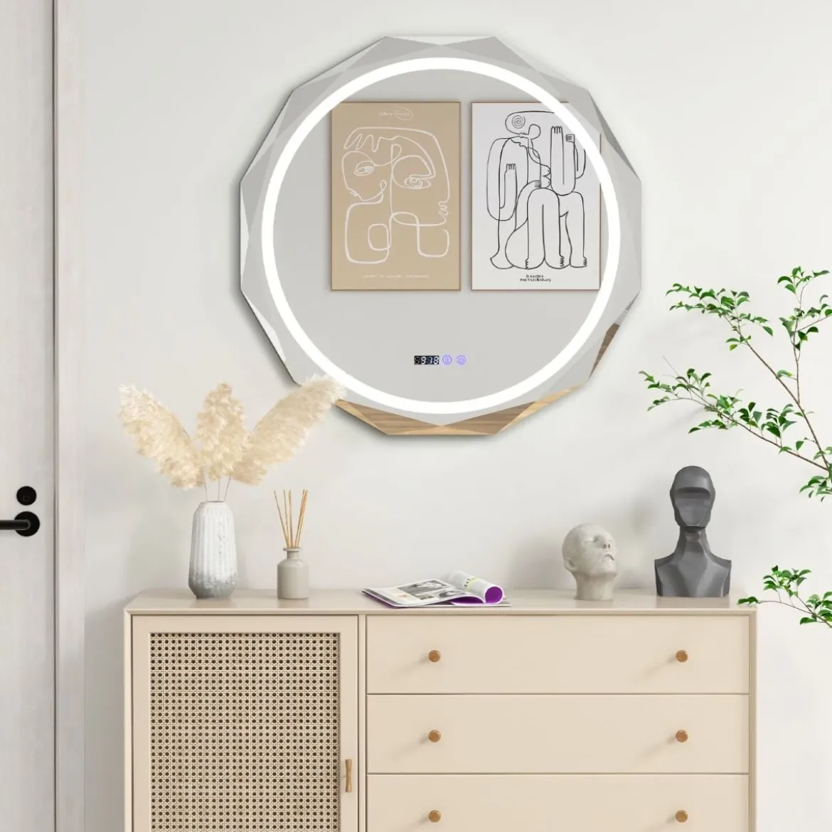 LED Badspiegel mit Beleuchtung & Uhr & Touchschalter Anti-Beschlag Badezimmerspiegel