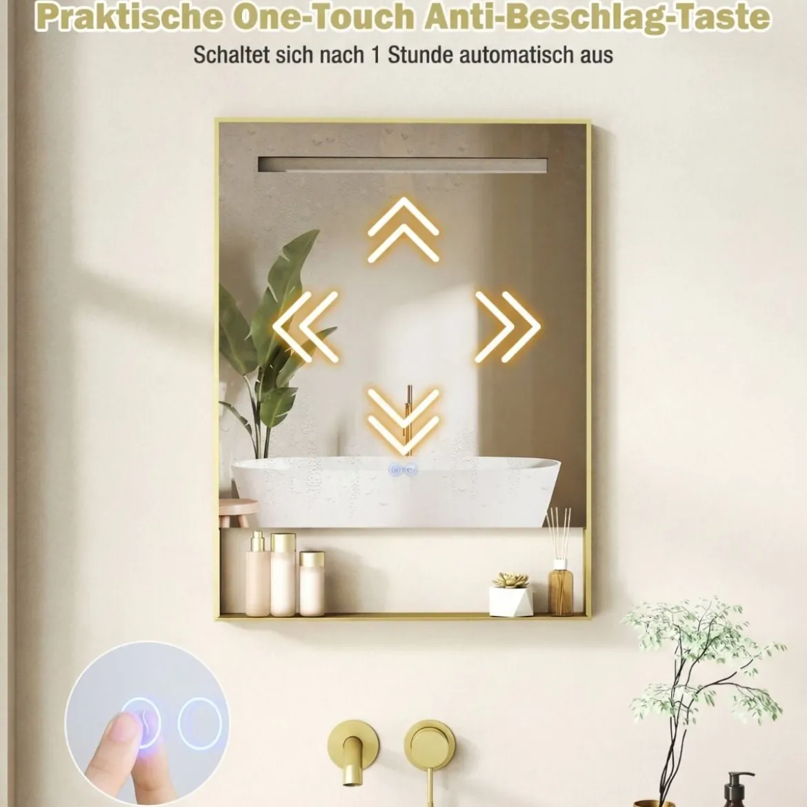 LED Badspiegel mit 3 Lichtfarben & Einstellbare Helligkeit Wandmontierter Schminkspiegel 80 x 60 cm