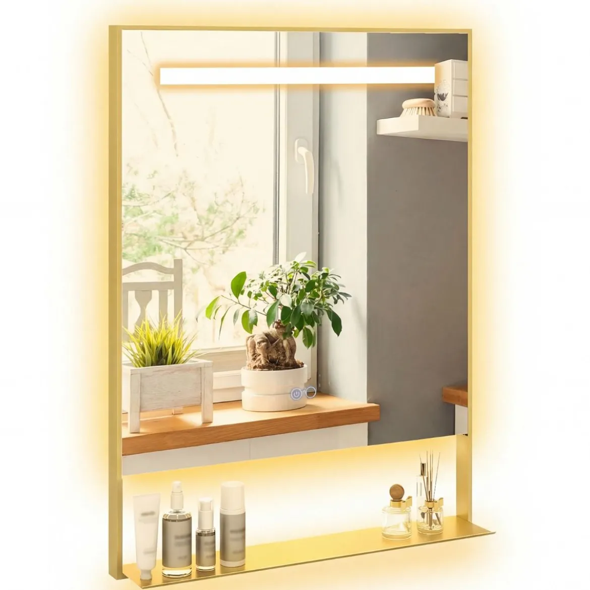 LED Badspiegel mit 3 Lichtfarben & Einstellbare Helligkeit Wandmontierter Schminkspiegel 80 x 60 cm