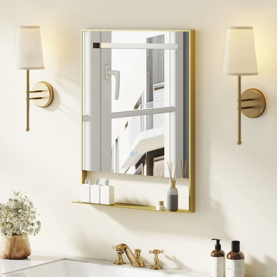 LED Badspiegel mit 3 Lichtfarben & Einstellbare Helligkeit Wandmontierter Schminkspiegel 80 x 60 cm
