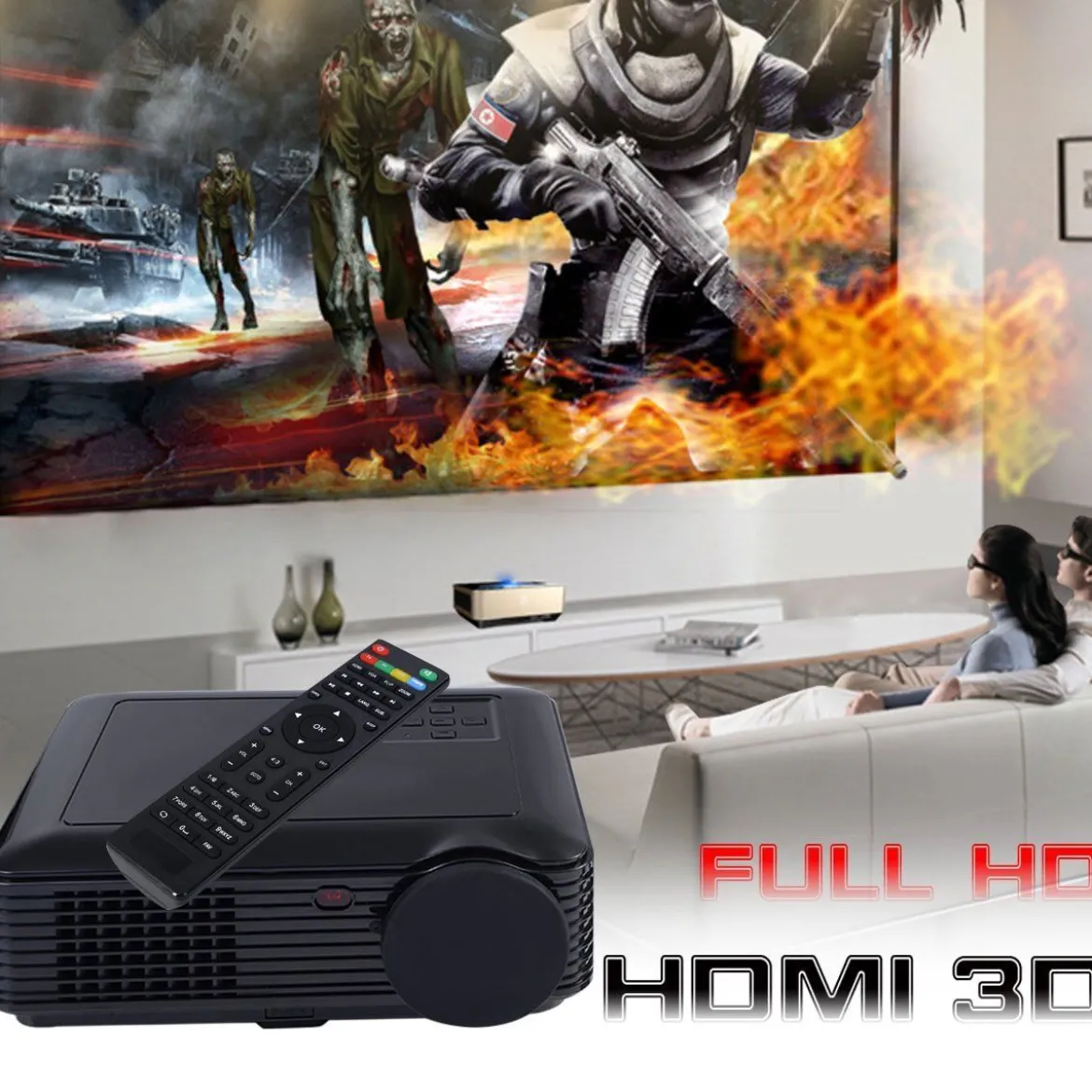 LED Beamer Projektor 3D Heimkino Multimedia HDMI VGA TV USB Video 2600 Lumen