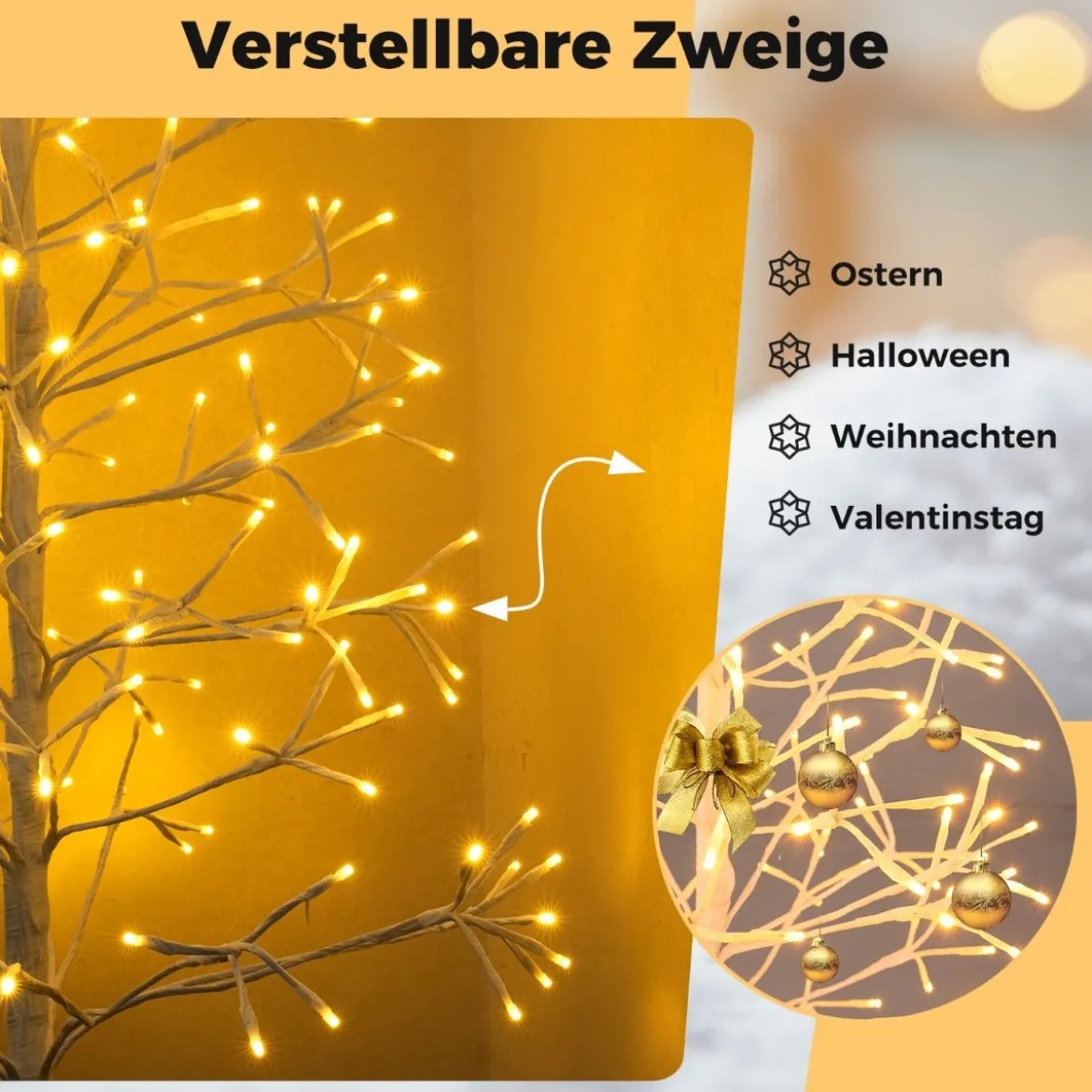 LED Lichterbaum mit Warmweißen LED-Leuchten Künstlicher Weihnachtsbaum Birkenbaum 120 cm