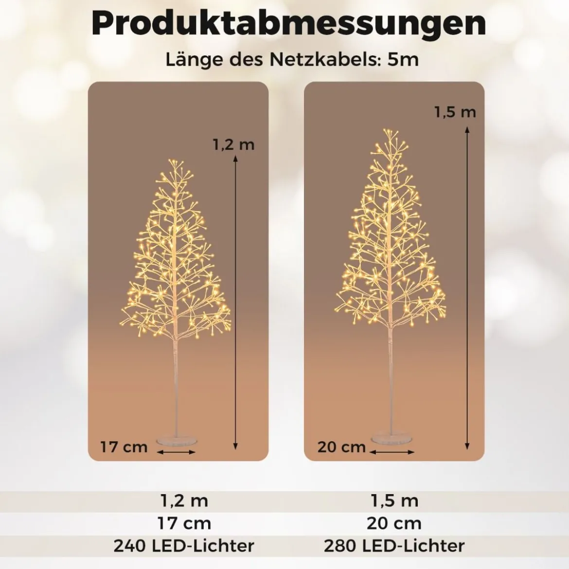 LED Lichterbaum mit Warmweißen LED-Leuchten Künstlicher Weihnachtsbaum Birkenbaum 120 cm