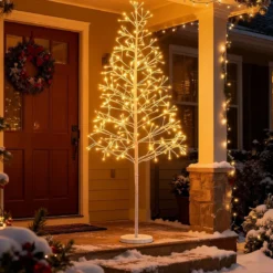 LED Lichterbaum mit Warmweißen LED-Leuchten Künstlicher Weihnachtsbaum Birkenbaum 120 cm