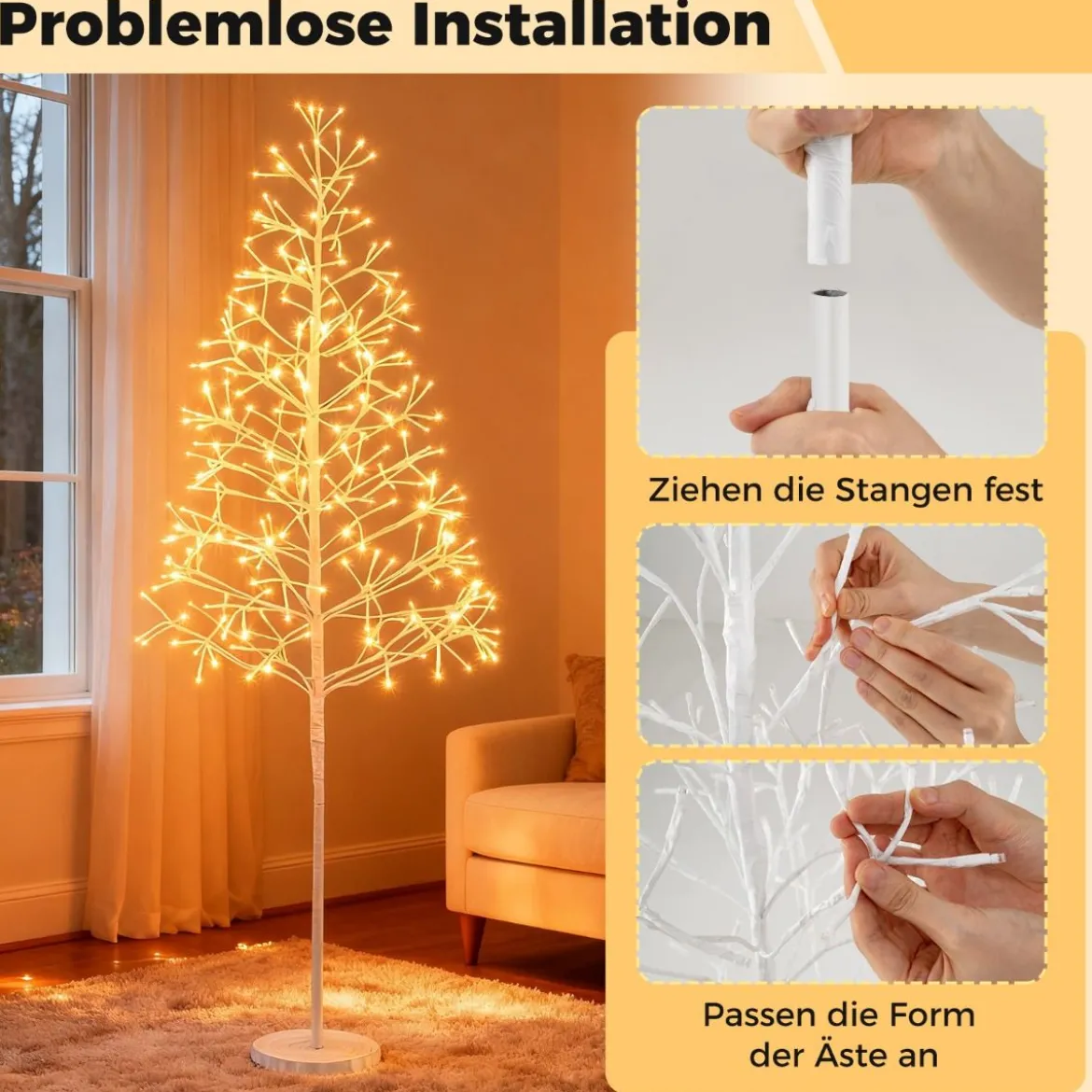 LED Lichterbaum mit Warmweißen LED-Leuchten Künstlicher Weihnachtsbaum Birkenbaum 120 cm
