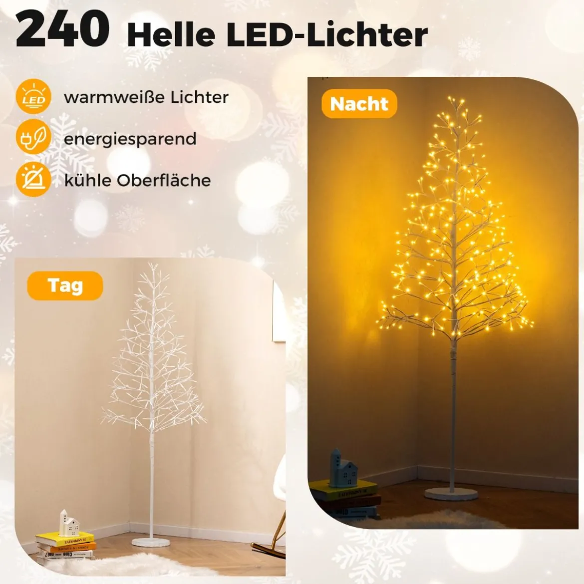 LED Lichterbaum mit Warmweißen LED-Leuchten Künstlicher Weihnachtsbaum Birkenbaum 120 cm