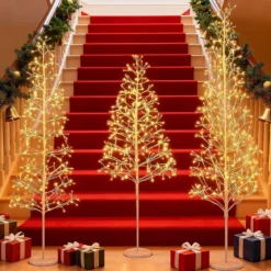 LED Lichterbaum mit Warmweißen LED-Leuchten Birkenbaum Künstlicher Weihnachtsbaum 150 cm